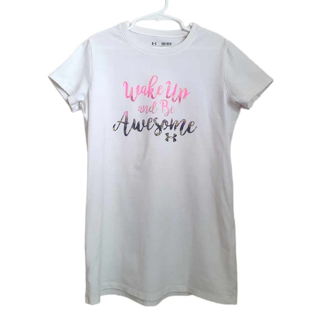 Under Armour Girl's "Wake up and be Awesome" T-Shirt. Sz M (8-10)